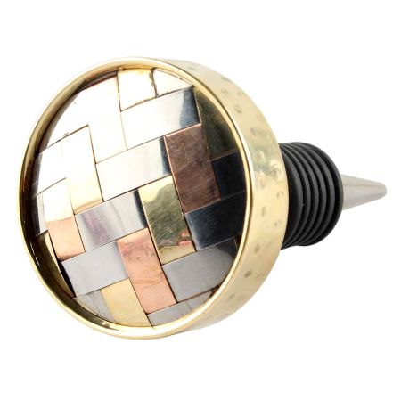 Silver Round Metal And Wood Wine Stopper